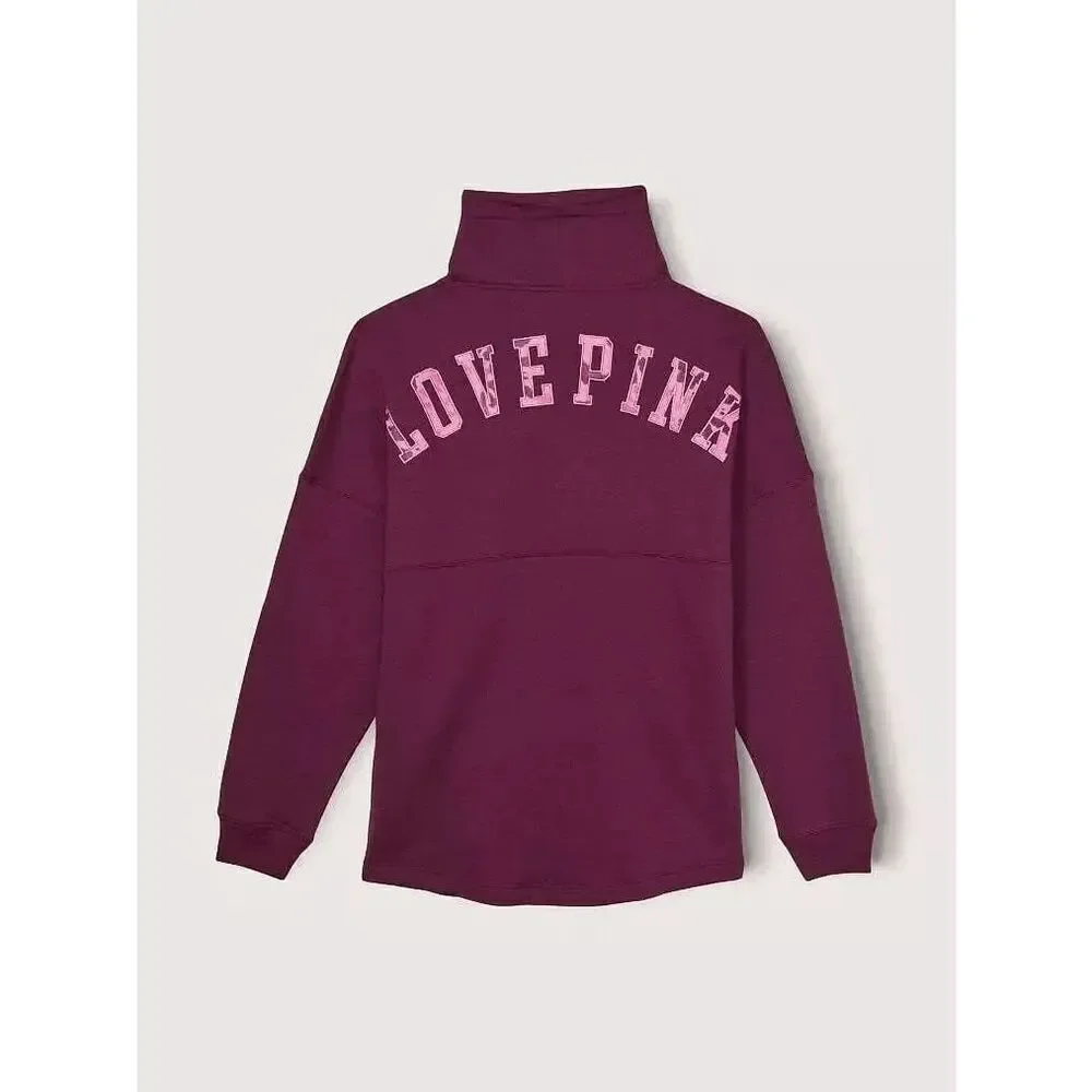 PINK Victorias Secret Maroon Varsity Cowl Neck Hooded Sweater Large
